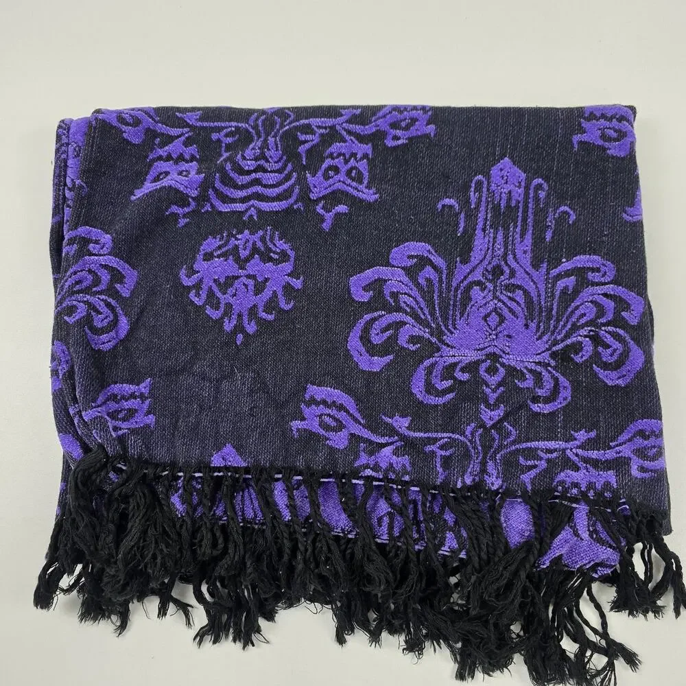 Disney Parks Scarf One Size Purple Black Haunted Mansion Reversible Fringe